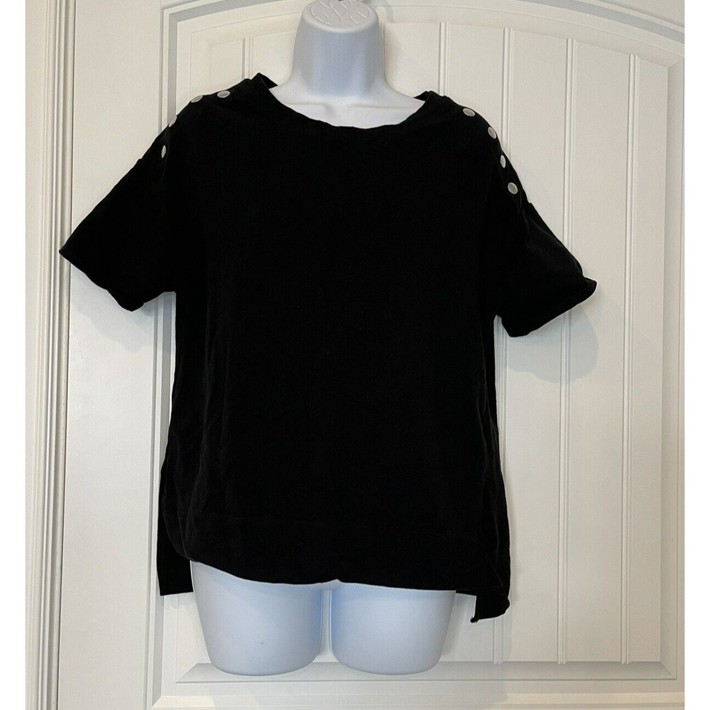 NWOT The Sweatshirt Project Womens S Short Sleeve Black Shirt Studded Loose Fit